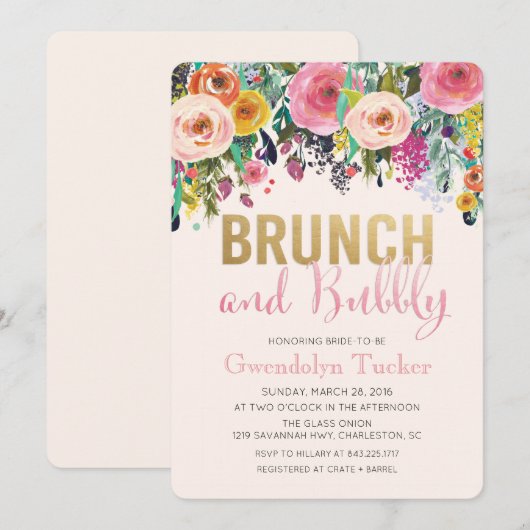 Brunch en Bubble Bridal Shower Invitation Kaart (Voorkant / Achterkant)