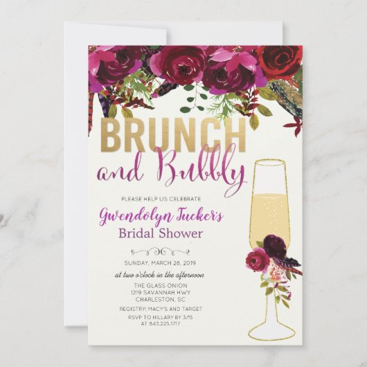 Brunch en Bubble Bridal Shower Invitation Kaart (Voorkant)