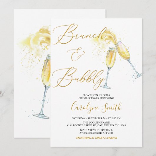 Brunch en Bubble Bridal Shower Invitation Kaart (Voorkant / Achterkant)