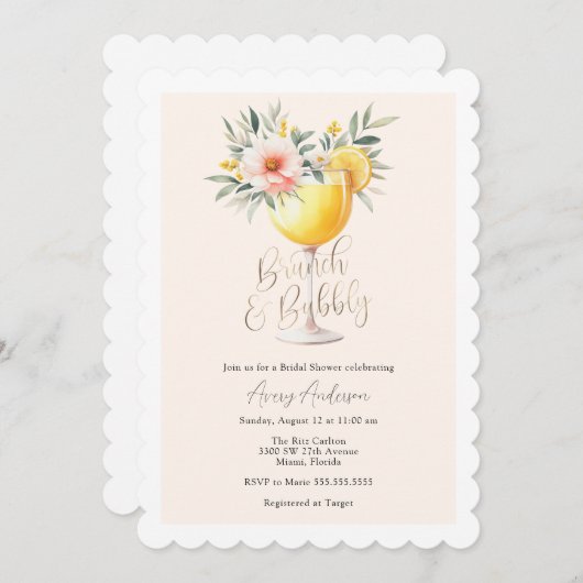 Brunch en Bubble Bridal Shower Invitation Kaart (Voorkant / Achterkant)