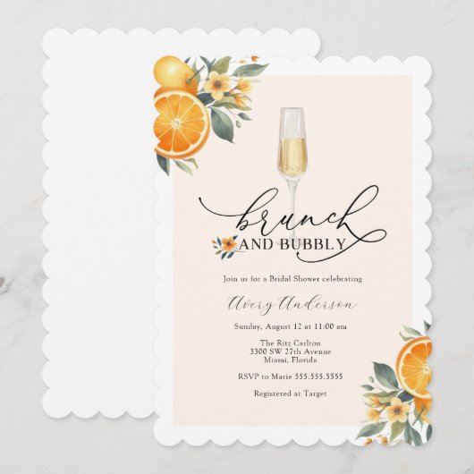 Brunch en Bubble Bridal Shower Invitation Kaart (Voorkant / Achterkant)