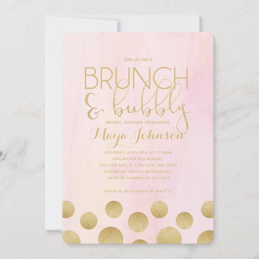 Brunch en Bubble Bridal Shower Invitation Kaart (Voorkant)