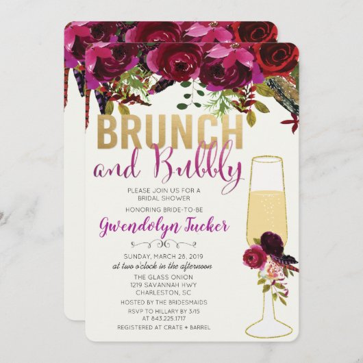 Brunch en Bubble Bridal Shower Invitation Kaart (Voorkant / Achterkant)
