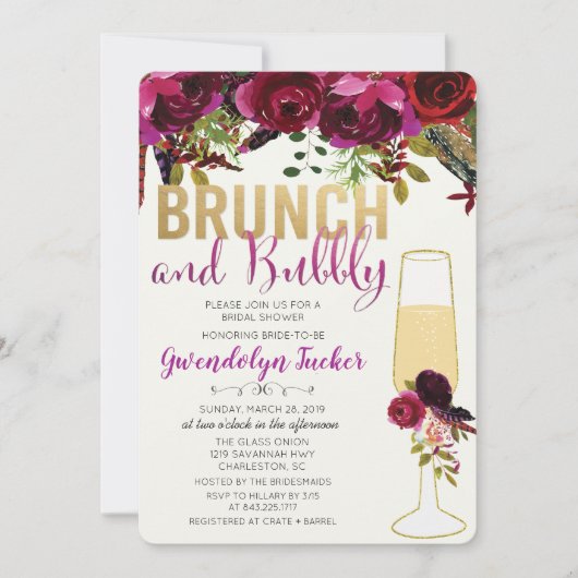 Brunch en Bubble Bridal Shower Invitation Kaart (Voorkant)