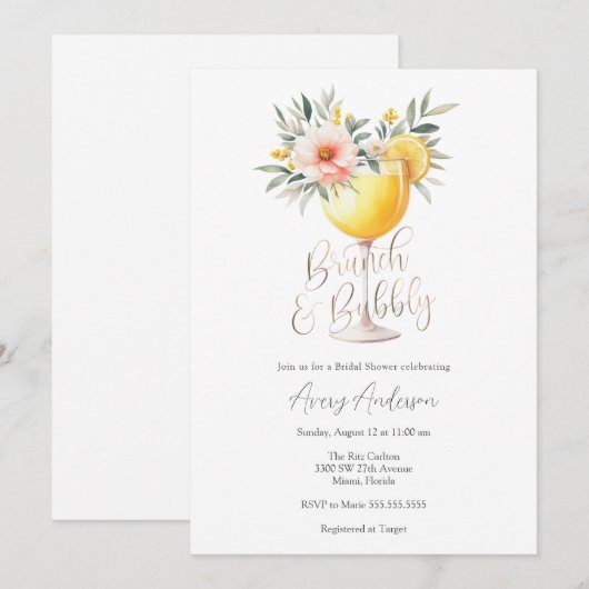 Brunch en Bubble Bridal Shower Invitation Kaart (Voorkant / Achterkant)