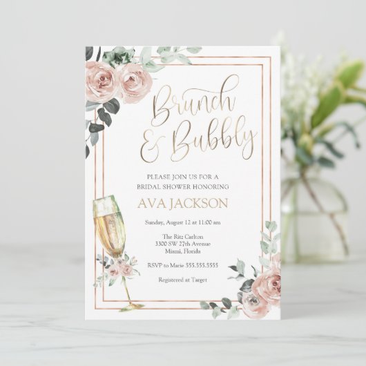Brunch en Bubble Bridal Shower Invitation Kaart (Staand voorkant)