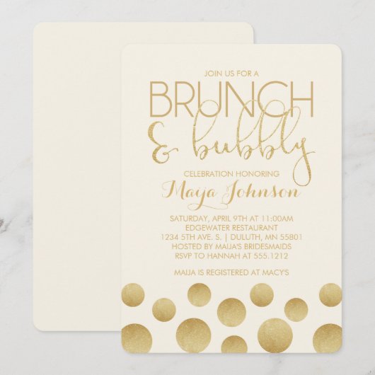 Brunch en Bubble Bridal Shower Invitation Kaart (Voorkant / Achterkant)
