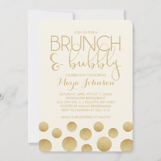 Brunch en Bubble Bridal Shower Invitation Kaart (Voorkant)