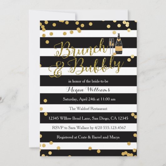 Brunch en Bubble Bridal Shower Invitation Kaart (Voorkant)