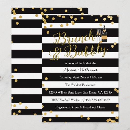 Brunch en Bubble Bridal Shower Invitation Kaart (Voorkant / Achterkant)