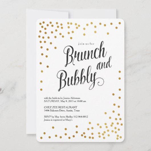 Brunch en Bubble Bridal Shower Invitation Kaart (Voorkant)