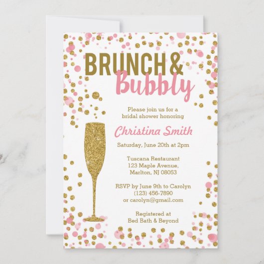 Brunch en Bubble Bridal Shower Invitation Kaart (Voorkant)
