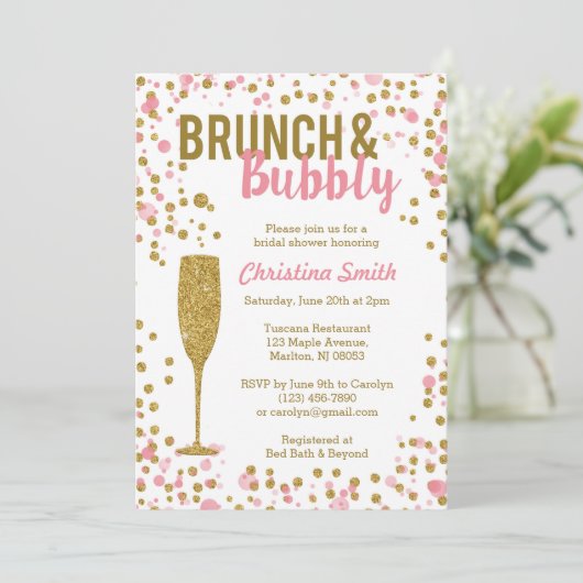 Brunch en Bubble Bridal Shower Invitation Kaart (Staand voorkant)