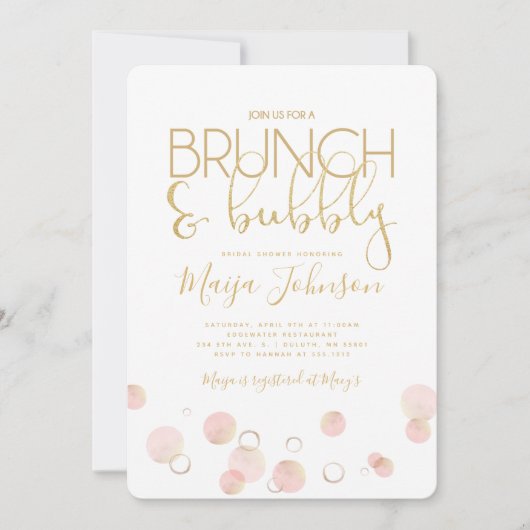 Brunch en Bubble Bridal Shower Invitation Kaart (Voorkant)