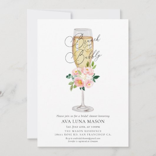 Brunch en Bubble Bridal Shower Invitation Kaart (Voorkant)