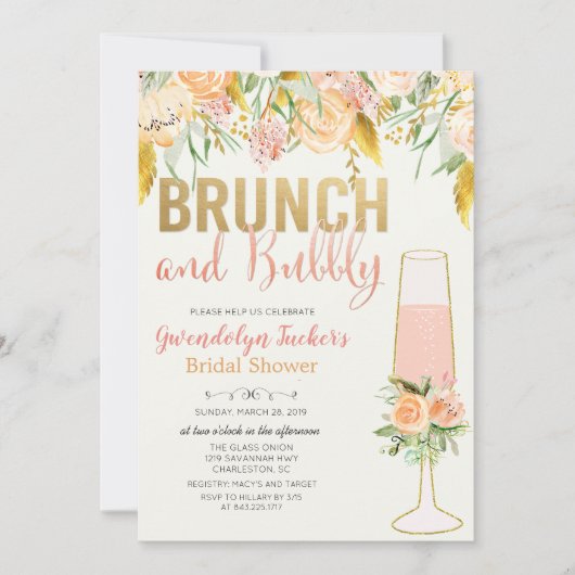 Brunch en Bubble Bridal Shower Invitation Kaart (Voorkant)