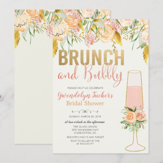 Brunch en Bubble Bridal Shower Invitation Kaart (Voorkant / Achterkant)