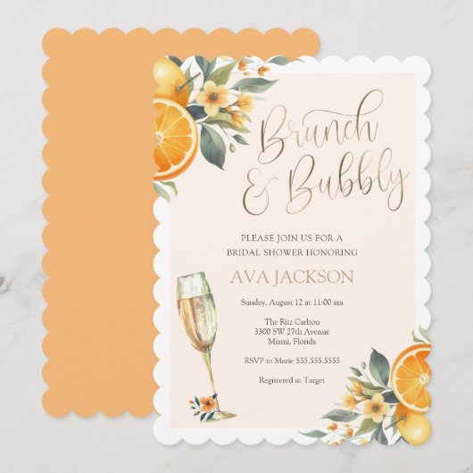 Brunch en Bubble Bridal Shower Invitation Kaart (Voorkant / Achterkant)