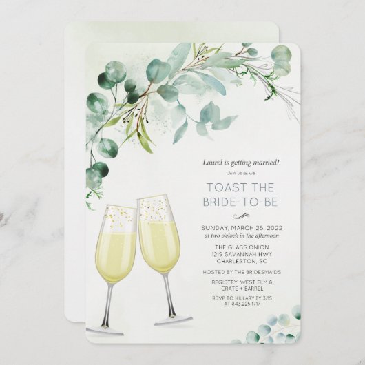 Brunch en Bubble Bridal Shower Invitation Kaart (Voorkant / Achterkant)