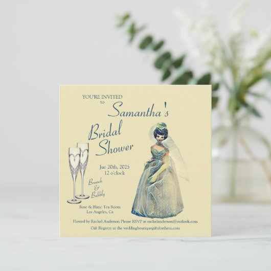 Brunch en Bubble  bruidsdouche uitnodiging (Staand voorkant)