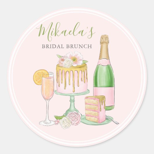 Brunch en Bubble | Champagne en Drip Cake II Ronde Sticker (Voorkant)