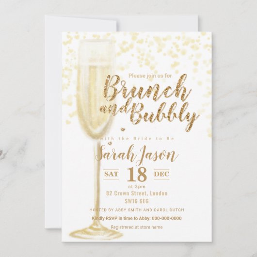 Brunch en Bubble champagne glass glitter Gold Inv Kaart (Voorkant)