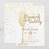 Brunch en Bubble champagne glass glitter Gold Inv Kaart (Voorkant / Achterkant)