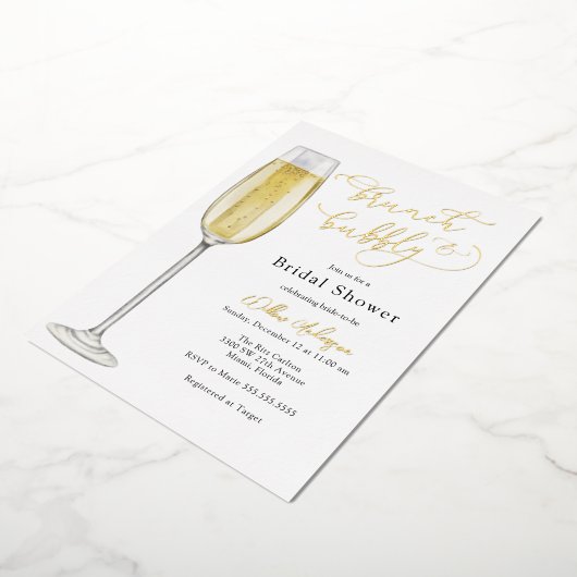 Brunch en Bubble Champagne Vrijgezellenfeest Folie Uitnodiging (Gedraaid)