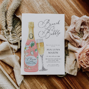 Brunch en Bubble Champagne Vrijgezellenfeest Invit Kaart