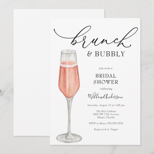 Brunch en Bubble Champagne Vrijgezellenfeest Kaart (Voorkant / Achterkant)