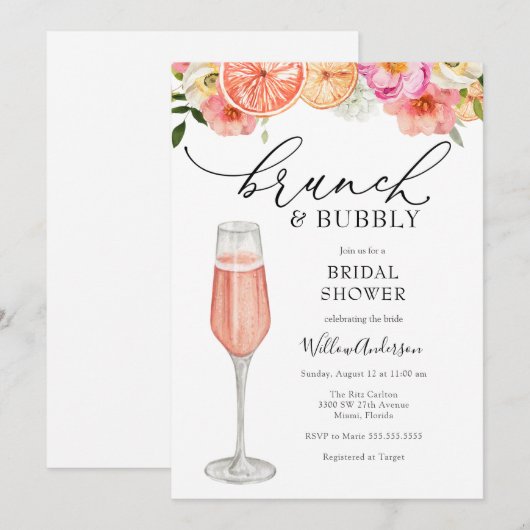 Brunch en Bubble Champagne Vrijgezellenfeest Kaart (Voorkant / Achterkant)