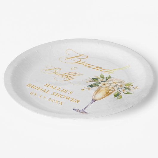 Brunch en Bubble Champagne Vrijgezellenfeest Papieren Bordje (Gekanteld)