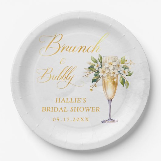Brunch en Bubble Champagne Vrijgezellenfeest Papieren Bordje (Voorkant)