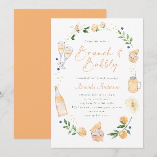 Brunch en Bubble Champagne Vrijgezellenfeest Party Kaart (Voorkant / Achterkant)