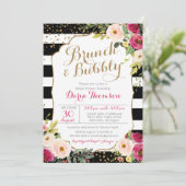 Brunch en Bubble Chic Stripe Floral Vrijgezellenfe Kaart (Staand voorkant)