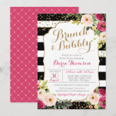 Brunch en Bubble Chic Stripe Floral Vrijgezellenfe Kaart (Voorkant / Achterkant)