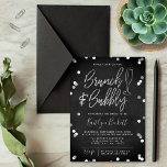 Brunch en Bubble Confetti Vrijgezellenfeest Kaart<br><div class="desc">Deze stijlvolle bruiddoucheuitnodigingen bevatten een elegant faux Silver folie confetti-thema met moderne typografie die geweldig is voor elke bruid. Pas het ontwerp eenvoudig aan met uw eigen formulering en vind overeenkomende partijitems op www.zazzle.com/invitation_republic.</div>