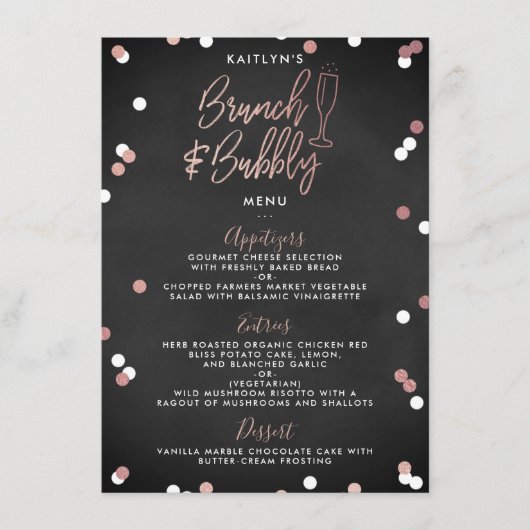 Brunch en Bubble Confetti Vrijgezellenfeest Menu (Voorkant)