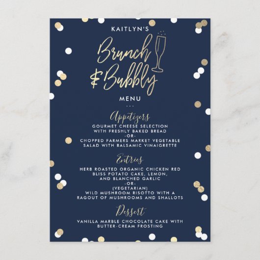 Brunch en Bubble Confetti Vrijgezellenfeest Menu (Voorkant)