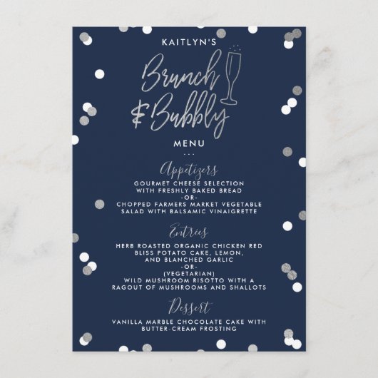 Brunch en Bubble Confetti Vrijgezellenfeest Menu (Voorkant)