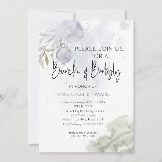 Brunch en Bubble Dusty Blue Roos en Rosehip Kaart (Voorkant)