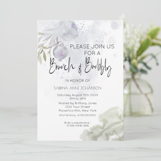 Brunch en Bubble Dusty Blue Roos en Rosehip Kaart (Staand voorkant)