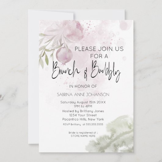 Brunch en Bubble Dusty Pink Rose en Rosehip Kaart (Voorkant)