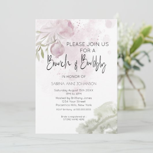 Brunch en Bubble Dusty Pink Rose en Rosehip Kaart (Staand voorkant)