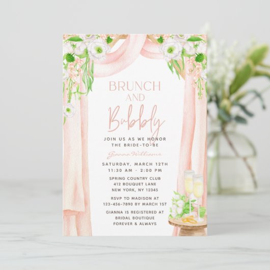 Brunch en Bubble Elegant Floral Vrijgezellenfeest Kaart (Staand voorkant)