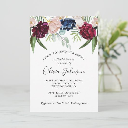 Brunch en Bubble Elegant Floral Vrijgezellenfeest Kaart (Staand voorkant)