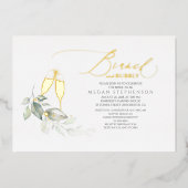 Brunch en Bubble Elegant Greenery Vrijgezellenfees Folie Uitnodiging (Voorkant)