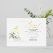 Brunch en Bubble Elegant Greenery Vrijgezellenfees Folie Uitnodiging (Staand Voorkant)