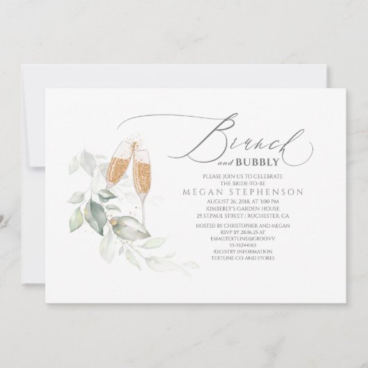 Brunch en Bubble Elegant Greenery Vrijgezellenfees Kaart (Voorkant)