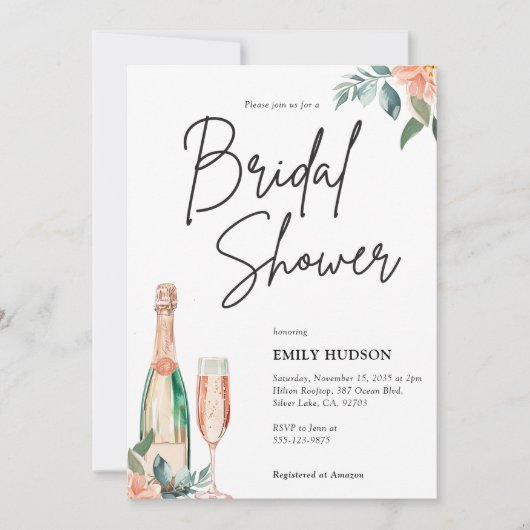 Brunch en Bubble Elegante Bridal Shower Uitnodigin Kaart (Voorkant)